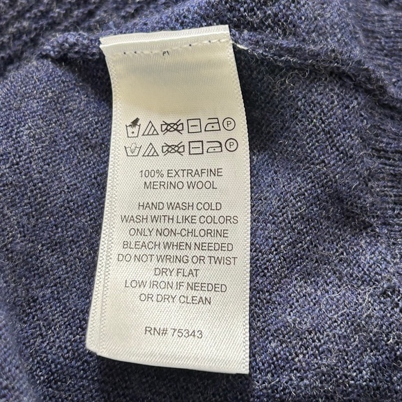 Cynthia Rowley 100% Merino Wool Blue Crewneck Tie Back Sweater - Picture 15 of 16